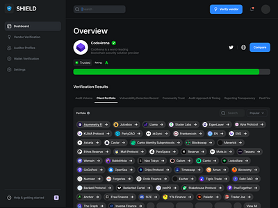 Third Party Vendor Verification - Client Portfolio client portfolio dashboard design third party vendor verification ui web3