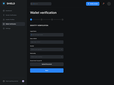 Third Party Vendor Verification - Wallet Verification crypto dashboard design third party vendor verification ui wallet verification web3