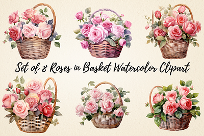 Roses in Basket Watercolor Clipart mugs