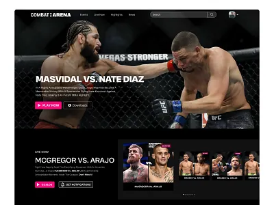 MMA Streaming Platform. homepage streaming platform ui ux
