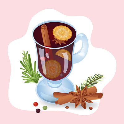 Glass of mulled wine adobe illustrator autumn cinnamon citrus drink glass illustration mulled wine rosemary winter