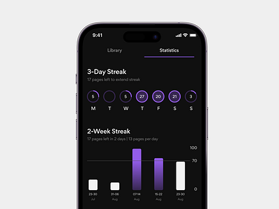 Expercast app design dark mode education mobile product design profile statistics streaks text to speech ui ux