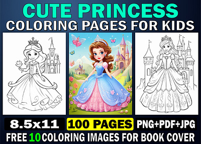 Cute Princess Coloring Page For Kids cover photo 1