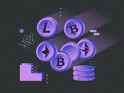 Сryptocurrency for website 2d art adobe illustrator bitcoin blockchain coins crypto cryptocurrency currency digital illustration finance flat gradient illustration money neon shapes textures ui vector violet