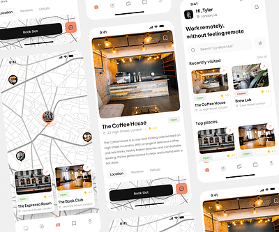 Work Place Finder App Design app clean design minimal modern remote location remote work ui ux work place
