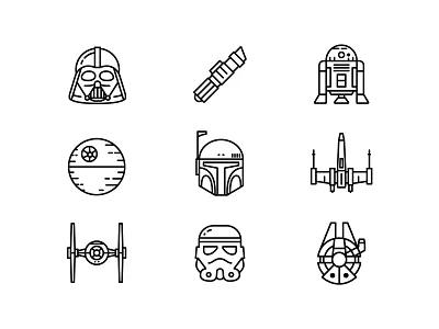 Star Wars Icon Set creative creativity darth vader death star design galaxy graphic design icon icon kit icon pack icon set iconography icons lightsaber r2d2 space spaceship star star wars x wing