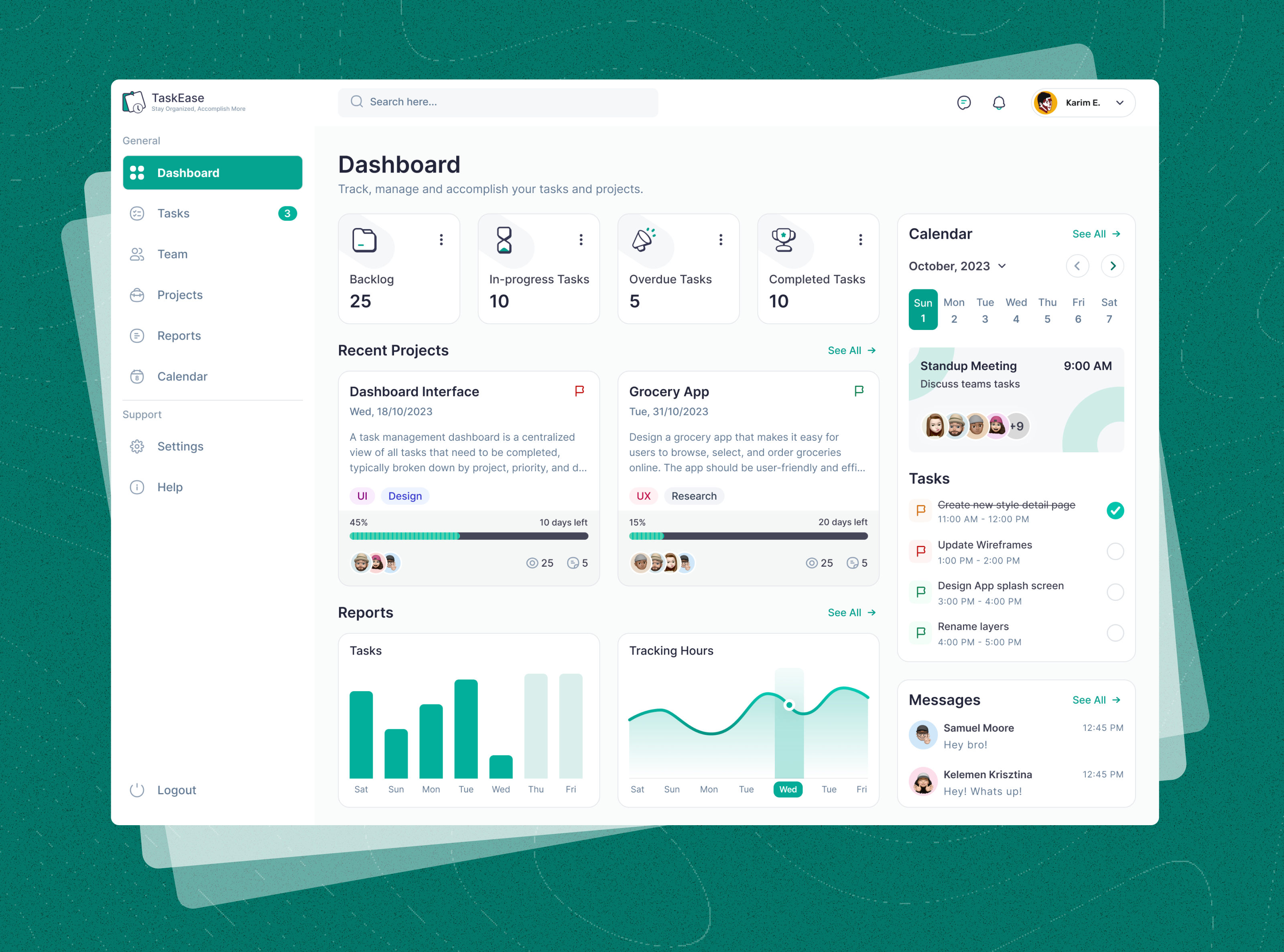 TaskEase: Task Management Dashboard clean ui dashboard dashboard design figma graphic design management product design projects saas task task dashboard task management tasks tasks list to do todo ui uidaily uidesign uiux