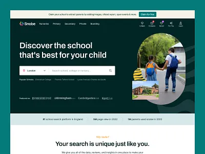 Snobe - Landing page branding design education header hero landing page logo nursery platform portal primary private school snobe ui website