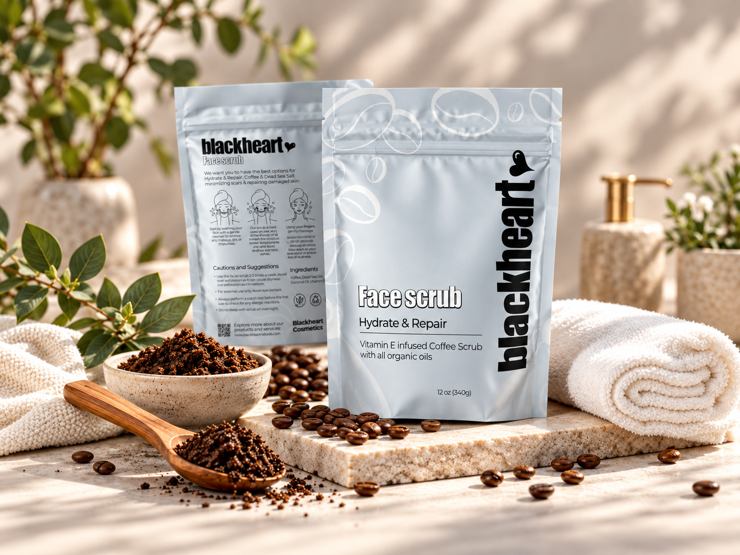 BLACKHEART - Body Scrub Visual Identity and Packaging 3d 3dmockup branding graphic design illustration illustrator logo mockup packaging photoshop