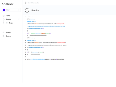 Auditing Tool Compiler - Results auditing tool compiler blockchain crypto dashboard design ui web3