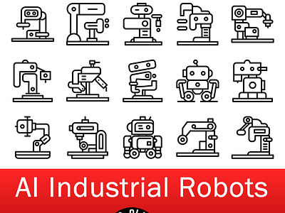 AI Industrial Robot Icons icons robot icons robotic assistants