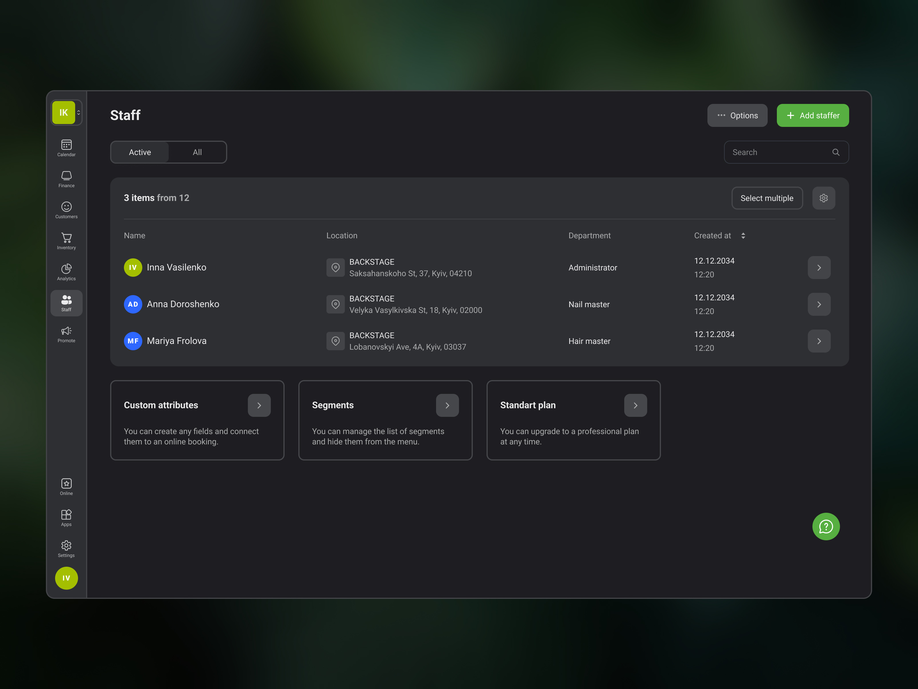 CRM. Dark theme business crm dark theme interface list management saas software tables ui uiux ux
