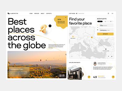 Globe Trotter - Flight booking website agency design flight map fly radar hover interactions landing links logo map outer page project start up studio travel web web design website website design