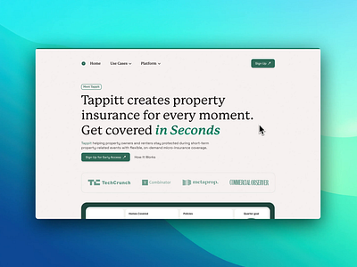 🏬 Tappit | Proptech Startup Concept hero landing page proptech real estate serif