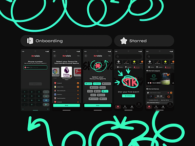 onboarding & starred section — betwisio — betting with swipes betwisio bookmaker dark theme favourite sellection gambling igaming mobile onboarding starred swipes ui