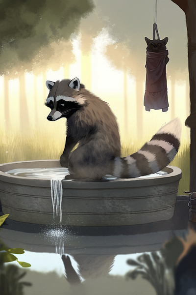 Killer washing 2d art illustration raccoon
