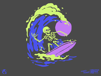 Surfs Up character design graphics illustration skeleton surf t shirt design tee design vector design waves