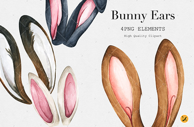 Watercolor Easter Bunny Ears Clipart bunny watercolor