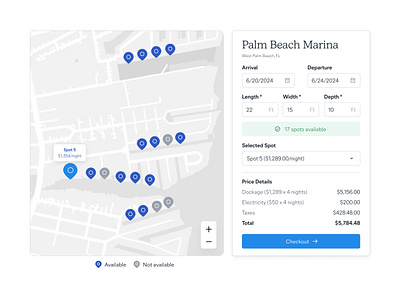 Pick a Spot agency blue boat checkout design form map marina picker pins spot studio ui ux