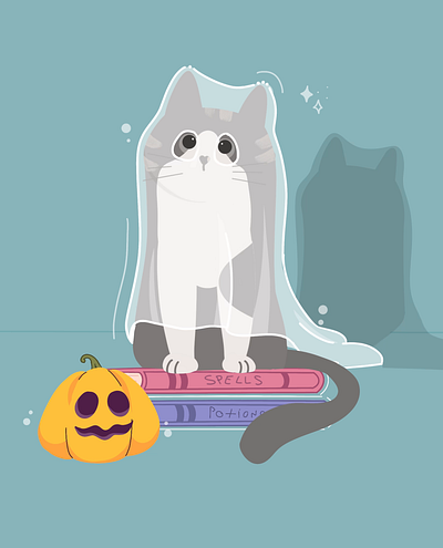 Halloween attitude 2d animation art bubbles cat cute design digital ghost halloween illustration kitty motion procreate style yuki