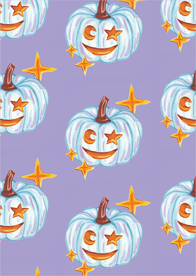 Pumpkin Print art artwork blue colourful painting creative design emilieharmonyart expressive art gouache painting halloween illustration illustrator moon painting pattern print pumpkin purple spooky stars