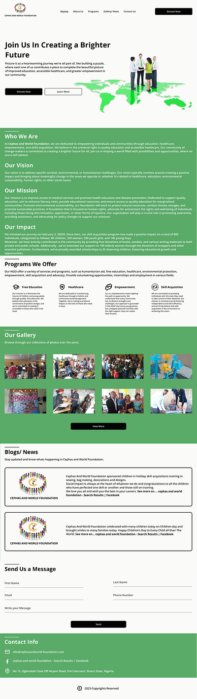 Cephas and World Foundation- NGO Organization charity donation figma landingpage ngoorganisation skillacquisition uiux userexperience visualdesign website