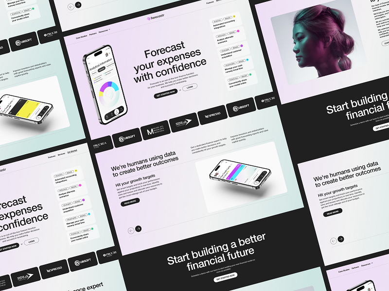 Web Design & Landing Page (UX/UI) Financial Expenses Business app business design expenses finance forecast gradient green hero section homepage landing page money purple ui user experience user interface ux wallet web design