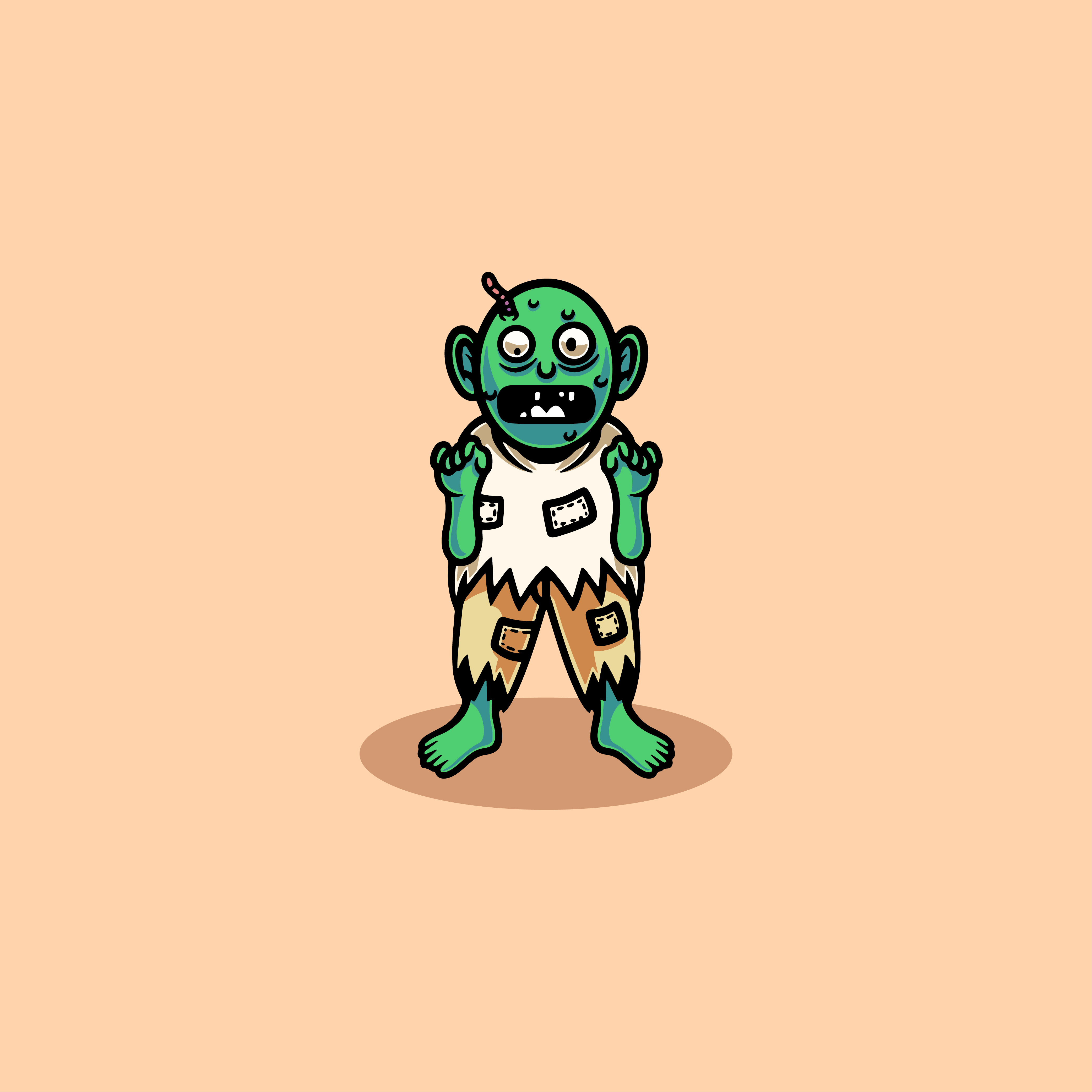 Simple scary zombie design cartoon illustration face