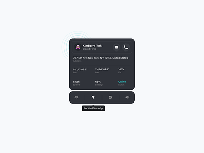 Connnect - Member View avatar card dark mode dark theme desktop information ios location minimalist ui mission critical modal navbar navigation phone call popup ui user user interface video call web