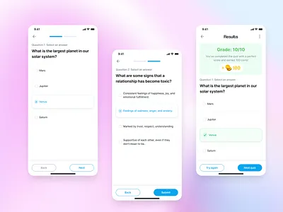 Take quiz & results graphic design quiz result test ui ux