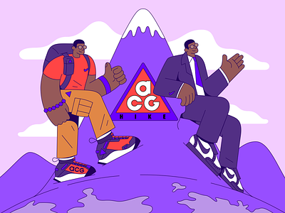Trail office acg allconditions bagpack character design gear hike illustration logo mountain nike office sneakers suit trail ui vector world