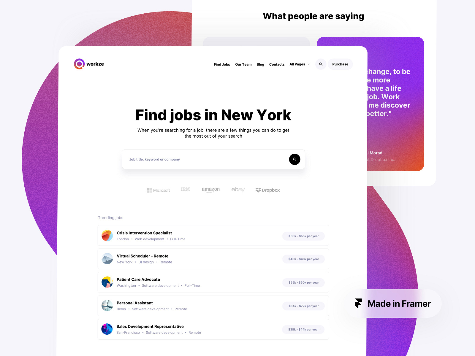 Corporate job board website for Framer by WhiteUI.Store on Dribbble