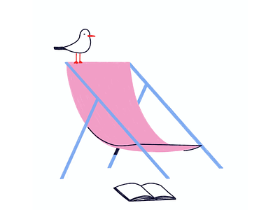 Beach Snooze Essentials animation beachchair chair character framebyframe illustration motion peachtober peachtober23 procreate relax seagull simple snooze