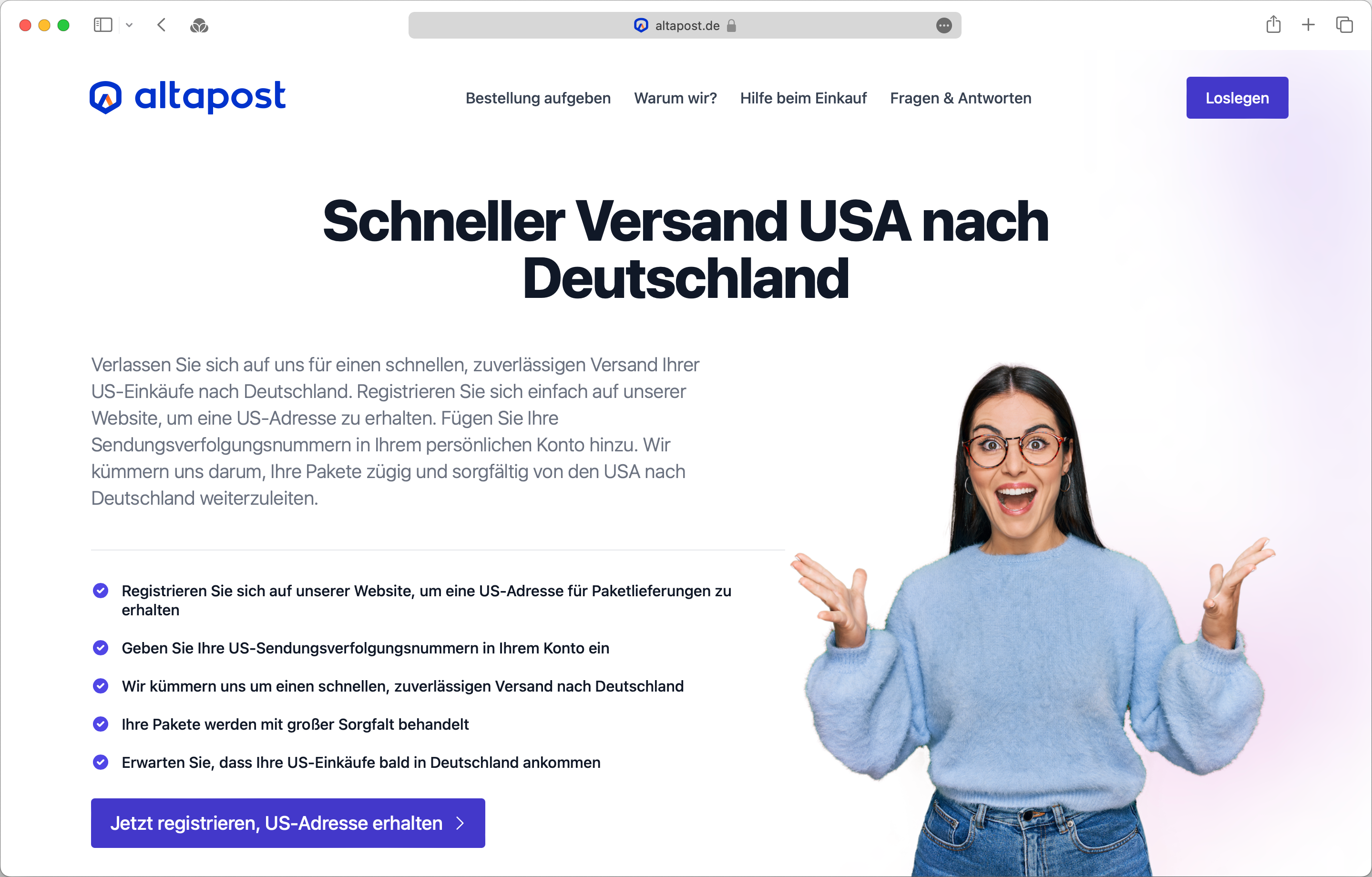 Altapost.de - Mail forwarding Landing page altapost delivery mail forwarding parcels post postal shipping worldwide