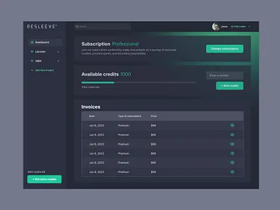 Subscription dashboard ai dark mode dashboard design fashion ui uiux ux web app