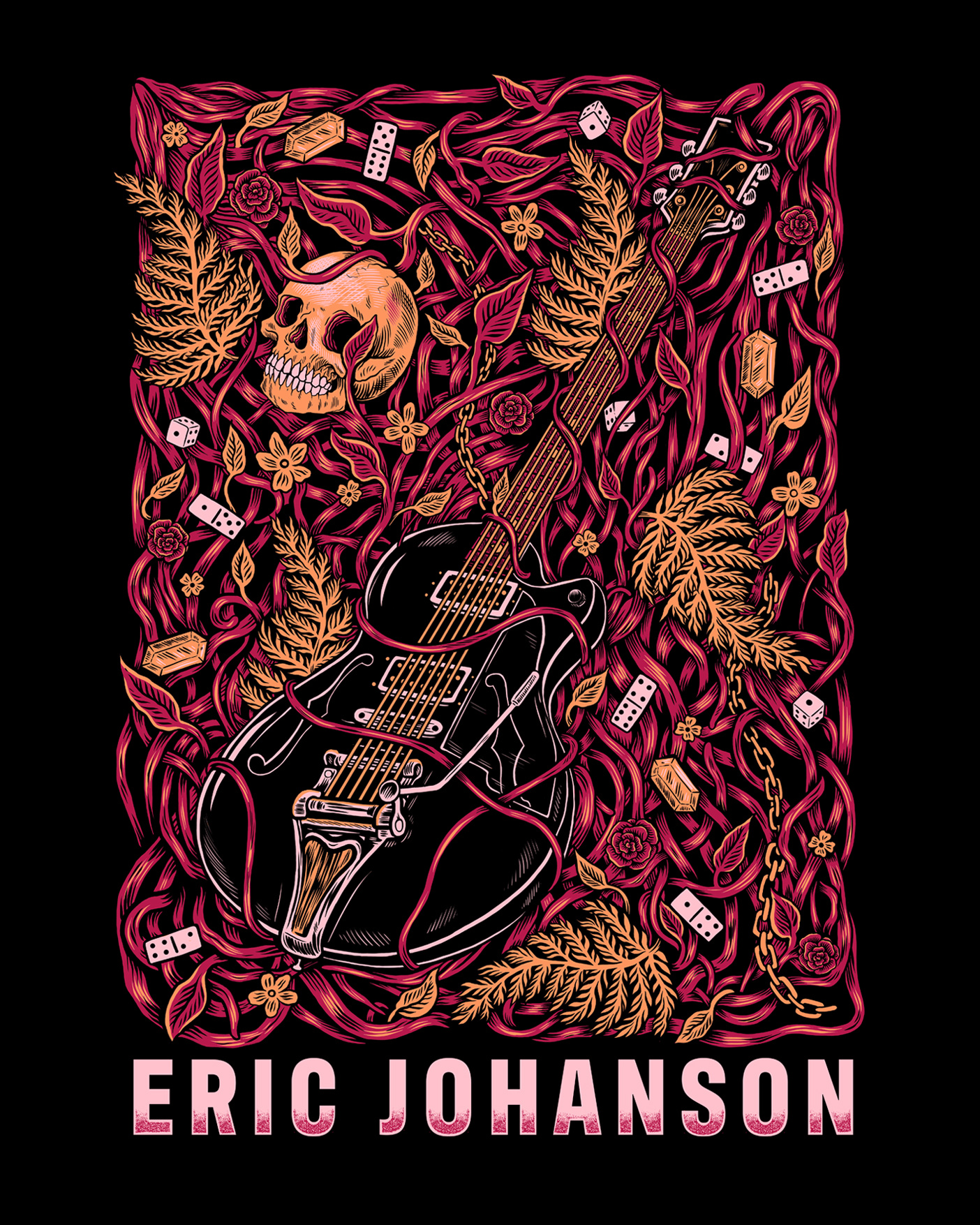 Eric Johanson art design drawing floral illustration merch skull tshirt