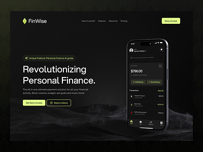 FinWise - Personal Finance Landing Page UI UX Design banking landing page banking website finance app finance design finance landing page finance ui finance ui ux design finance website financial app financial landing page fintech app fintech landing page fintech website personal finance website saas saas app saas landing page saas web design saas website ui design