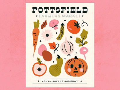 Pottsfield Farmers Market Poster farmers feminine illustration inktober market mid century over the garden wall poster pottsfield print pumpkin texture tomato vegetables vintage