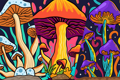 Mushroom Fantasy Illustration art cartoon beautiful mushroom t shirt design