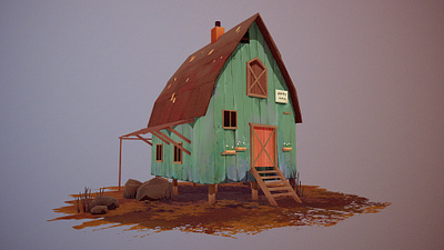 Barn 3d barn building cartoon countryside cozy farm hand painted house illustration stylized