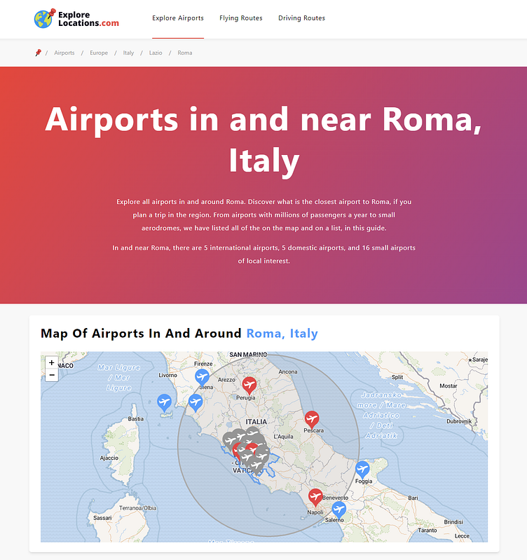 Popular Airports in and near Rome Italy by ExploreLocations