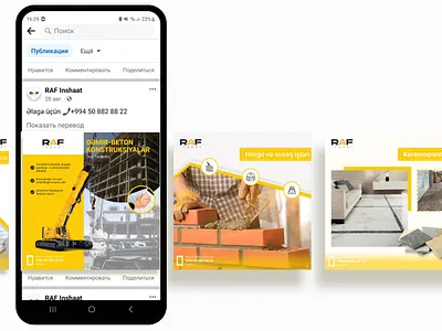 Social Media Posts banner beton betonyigilmasi branding business construction eccomerce facebook figma graphic design horgu keromoqranit photoshop renovation ui usta yellow