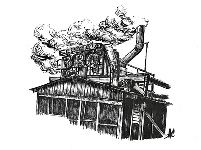 Terry Black's - BBQ austin bbq building drawing illustration ink inktober intober2023 smoker terryblacks texas