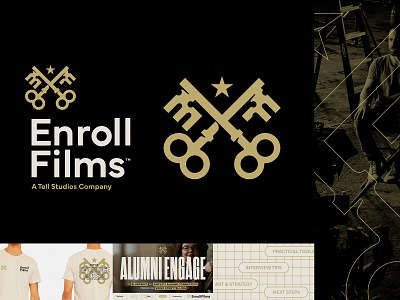 Enroll 🗝️ Films branding college corporate brand examples film gold icon keys logo rebrand star university