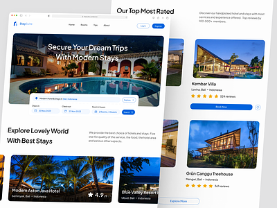 StaySuite - Accommodations Booking Landing Page accomodations airbnb booking booking app booking service homepage hotel hotel booking landing page listing page mockup real estate reservation staycation travel trip ui villa vocation website