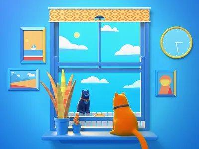 Cat Staring Contest 3d after effects blender blender3d cartoon character design illustration loop motion graphics