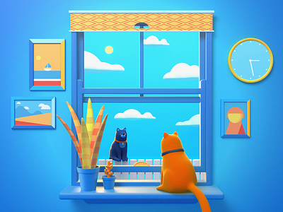Cat Staring Contest 3d after effects blender blender3d cartoon character design illustration loop motion graphics