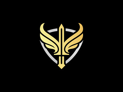 Luxury Golden Flying Sword With Shiled Logo design heraldy knight logo logo design logodesign minimal minimalist logo modern shield shield logo sword sword logo warrior weapon wing wing logo