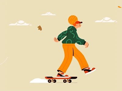 Kick, Push! animation autumn character design fall gif illustration kickflip leaves ollie skateboard skateboarder skateboarding skating thelittlelabs