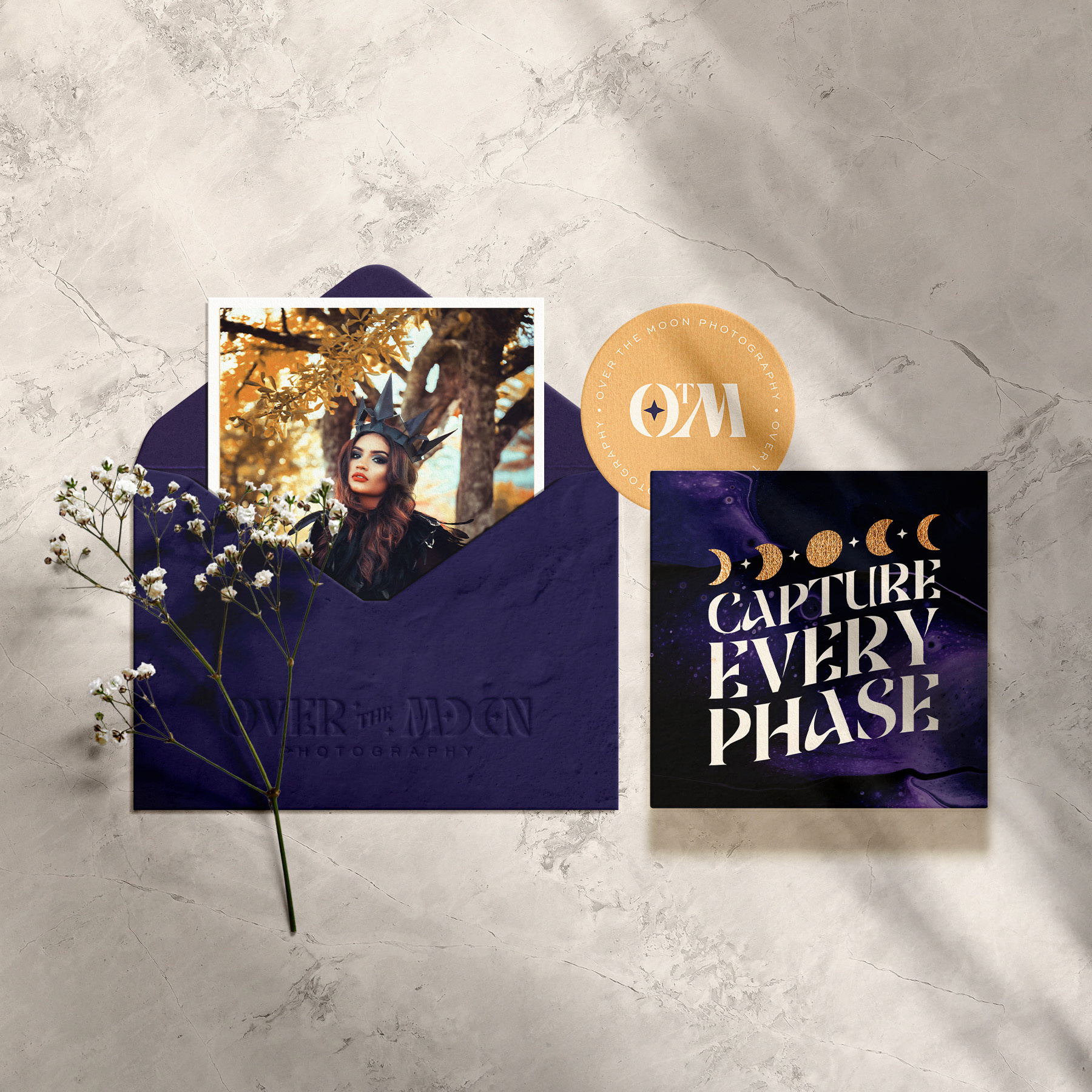 Over the Moon Photography (Halloween Design #1) brand design brand identity branding gold graphic design graphic designer halloween logo logo design moon october photography purple star witch